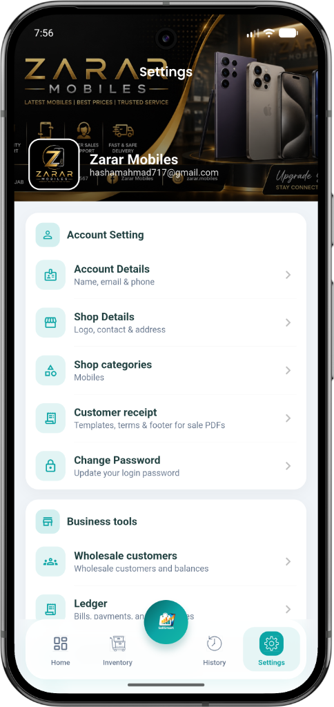 Settings & shop tools